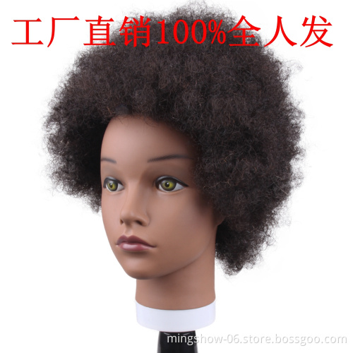 100% human hair black afro training mannequin head for hairdresser